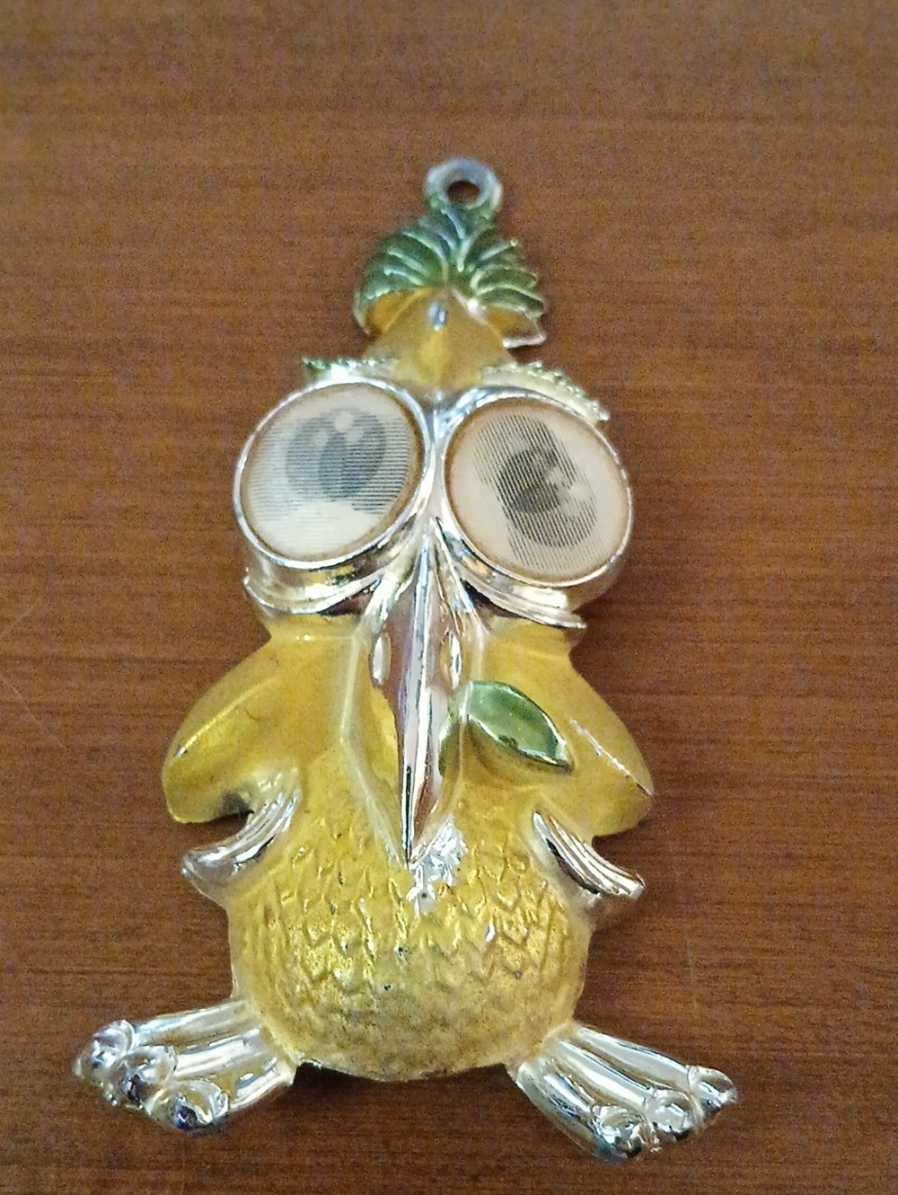 Vintage Googly Eye Pineapple Owl Pendant 4"  Unique Statement Piece , Read Descr
